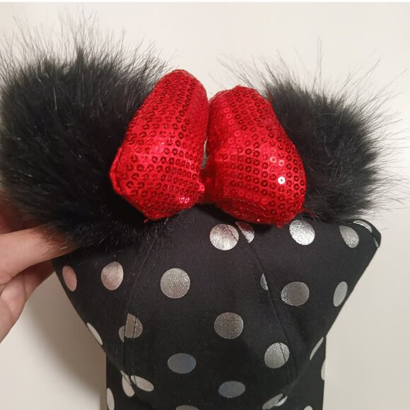 Disney Parks Minnie Mouse Ears with Bow Baseball Hat Black Red - Picture 3 of 8